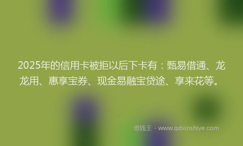 2025年的信用卡被拒以后下卡有：甄易借通、龙龙用、惠享宝券、现金易融宝贷途、享来花等。