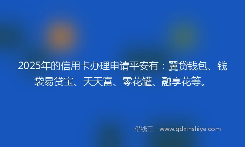 2025年的信用卡办理申请平安有：翼贷钱包、钱袋易贷宝、天天富、零花罐、融享花等。