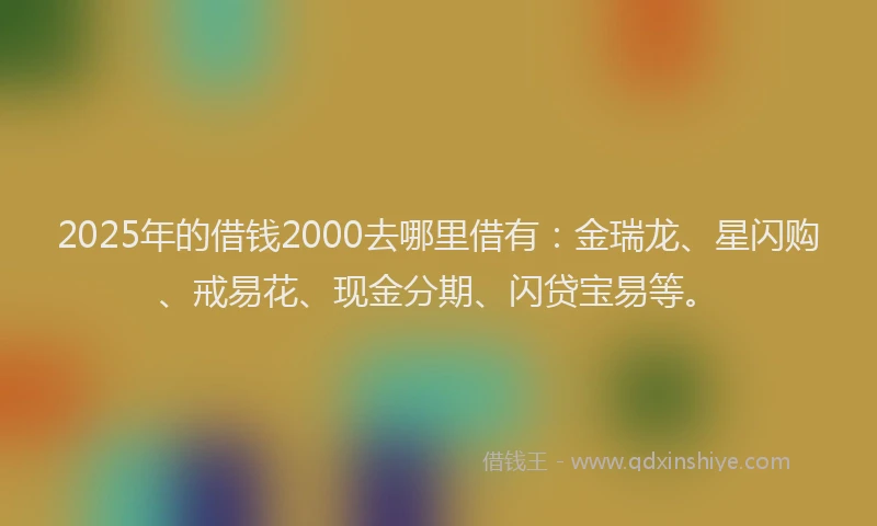 2025年的借钱2000去哪里借有：金瑞龙、星闪购、戒易花、现金分期、闪贷宝易等。