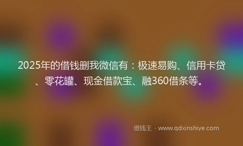 2025年的借钱删我微信有：极速易购、信用卡贷、零花罐、现金借款宝、融360借条等。