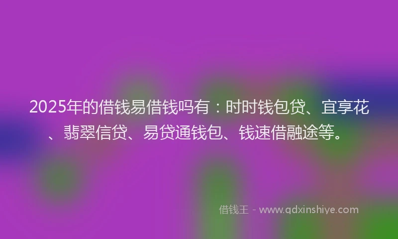 2025年的借钱易借钱吗有：时时钱包贷、宜享花、翡翠信贷、易贷通钱包、钱速借融途等。