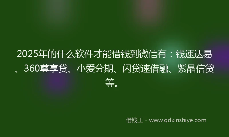 2025年的什么软件才能借钱到微信有：钱速达易、360尊享贷、小爱分期、闪贷速借融、紫晶信贷等。