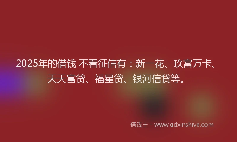 2025年的借钱 不看征信有：新一花、玖富万卡、天天富贷、福星贷、银河信贷等。