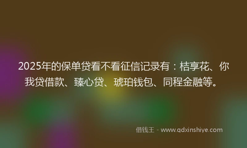 2025年的保单贷看不看征信记录有：桔享花、你我贷借款、臻心贷、琥珀钱包、同程金融等。