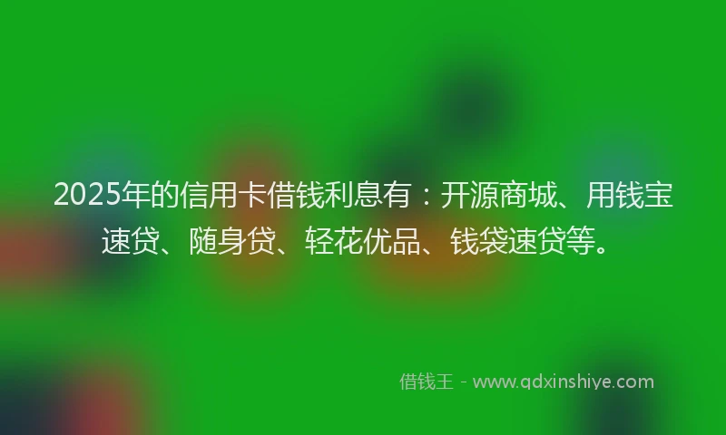 2025年的信用卡借钱利息有：开源商城、用钱宝速贷、随身贷、轻花优品、钱袋速贷等。