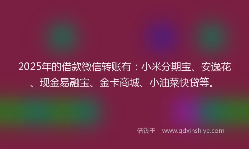 2025年的借款微信转账有：小米分期宝、安逸花、现金易融宝、金卡商城、小油菜快贷等。