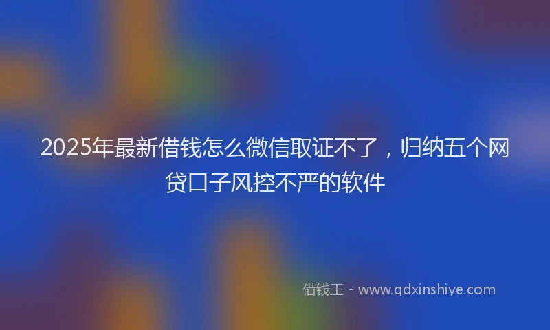2025年最新借钱怎么微信取证不了，归纳五个网贷口子风控不严的软件