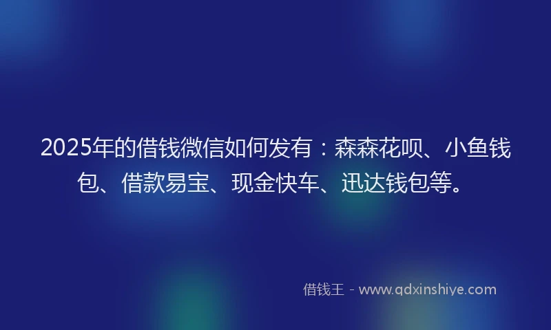 2025年的借钱微信如何发有：森森花呗、小鱼钱包、借款易宝、现金快车、迅达钱包等。