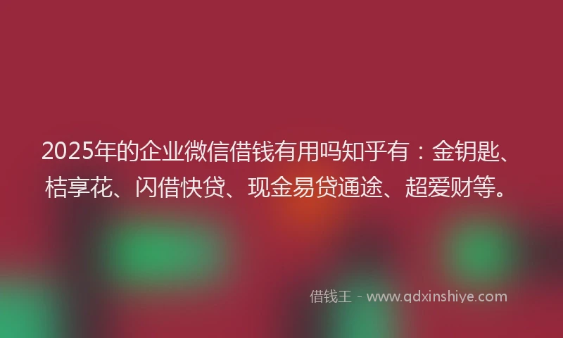 2025年的企业微信借钱有用吗知乎有：金钥匙、桔享花、闪借快贷、现金易贷通途、超爱财等。