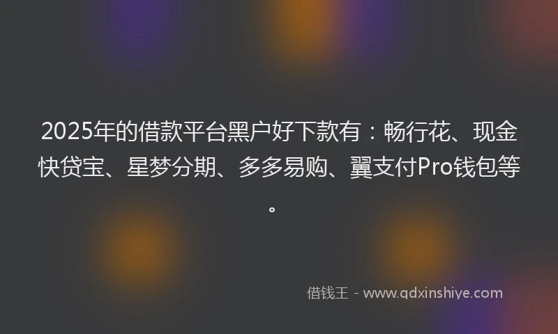 2025年的借款平台黑户好下款有：畅行花、现金快贷宝、星梦分期、多多易购、翼支付Pro钱包等。