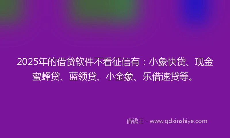 2025年的借贷软件不看征信有：小象快贷、现金蜜蜂贷、蓝领贷、小金象、乐借速贷等。