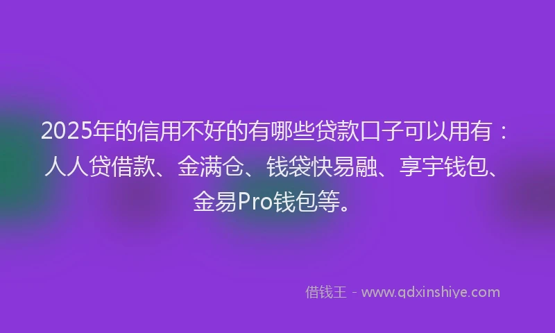 2025年的信用不好的有哪些贷款口子可以用有：人人贷借款、金满仓、钱袋快易融、享宇钱包、金易Pro钱包等。