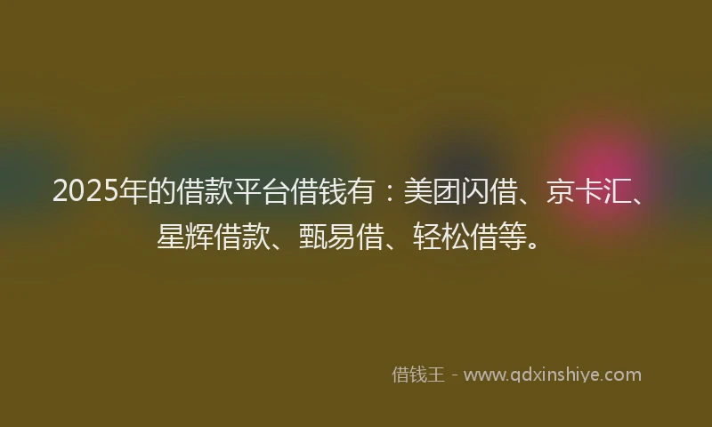 2025年的借款平台借钱有：美团闪借、京卡汇、星辉借款、甄易借、轻松借等。