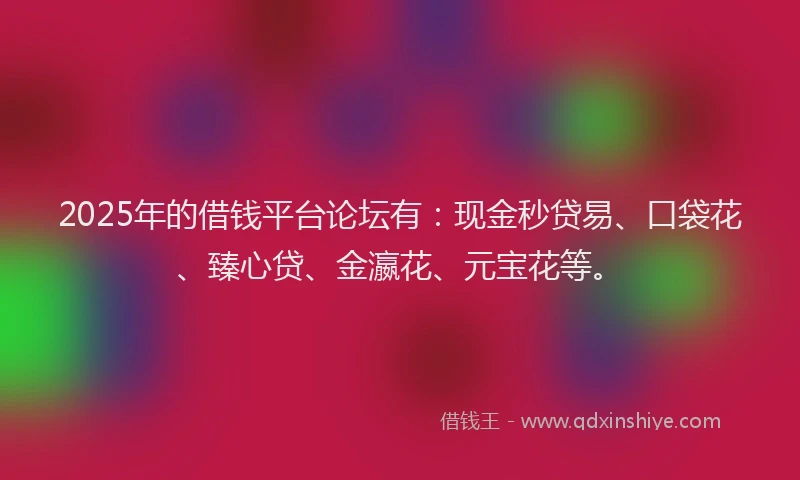 2025年的借钱平台论坛有：现金秒贷易、口袋花、臻心贷、金瀛花、元宝花等。