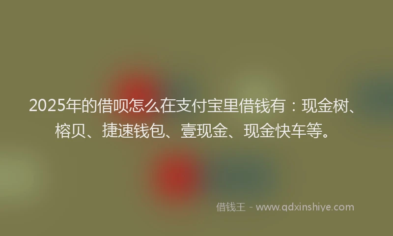 2025年的借呗怎么在支付宝里借钱有：现金树、榕贝、捷速钱包、壹现金、现金快车等。