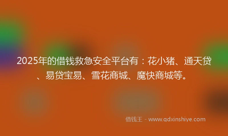 2025年的借钱救急安全平台有：花小猪、通天贷、易贷宝易、雪花商城、魔快商城等。