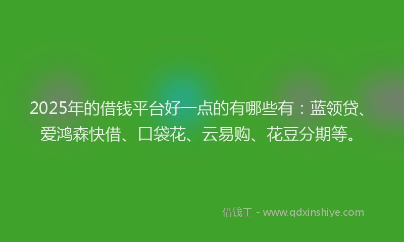 2025年的借钱平台好一点的有哪些有：蓝领贷、爱鸿森快借、口袋花、云易购、花豆分期等。