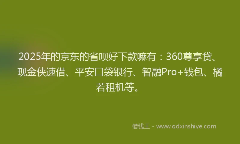2025年的京东的省呗好下款嘛有：360尊享贷、现金侠速借、平安口袋银行、智融Pro+钱包、橘若租机等。
