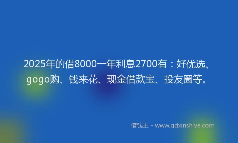 2025年的借8000一年利息2700有：好优选、gogo购、钱来花、现金借款宝、投友圈等。