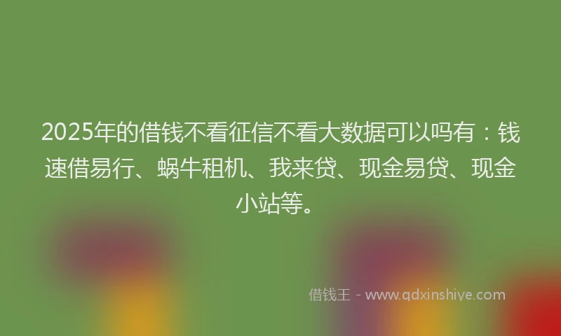 2025年的借钱不看征信不看大数据可以吗有：钱速借易行、蜗牛租机、我来贷、现金易贷、现金小站等。