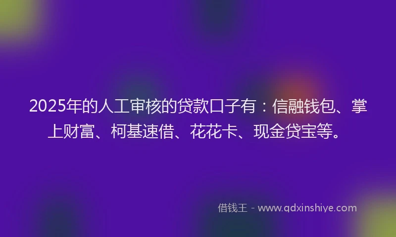 2025年的人工审核的贷款口子有：信融钱包、掌上财富、柯基速借、花花卡、现金贷宝等。