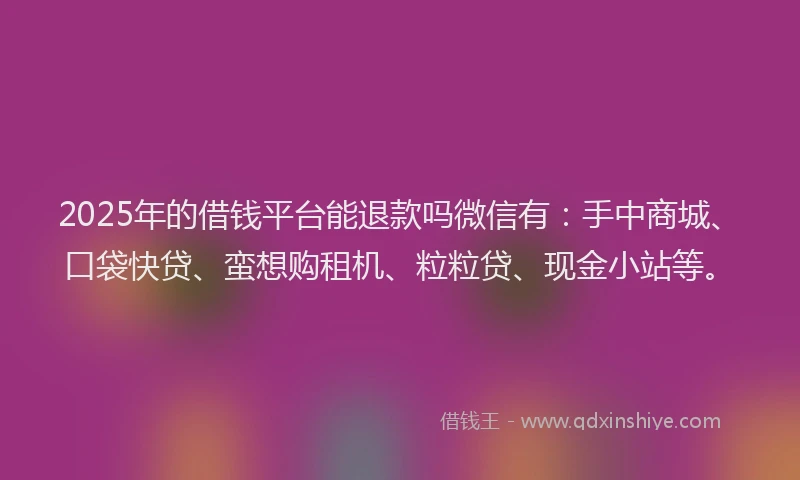 2025年的借钱平台能退款吗微信有：手中商城、口袋快贷、蛮想购租机、粒粒贷、现金小站等。