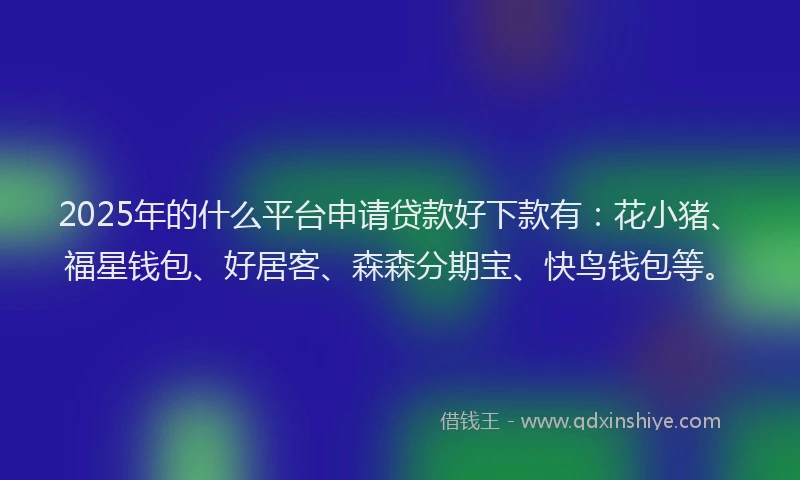 2025年的什么平台申请贷款好下款有：花小猪、福星钱包、好居客、森森分期宝、快鸟钱包等。
