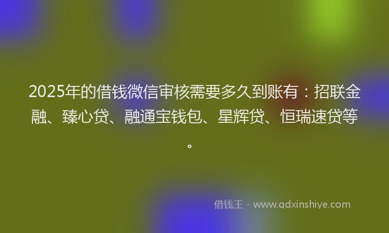 2025年的借钱微信审核需要多久到账有：招联金融、臻心贷、融通宝钱包、星辉贷、恒瑞速贷等。