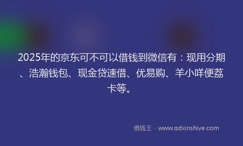 2025年的京东可不可以借钱到微信有：现用分期、浩瀚钱包、现金贷速借、优易购、羊小咩便荔卡等。