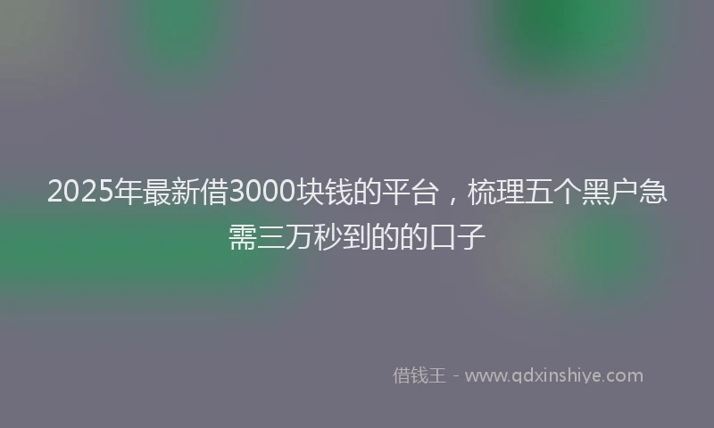 2025年最新借3000块钱的平台，梳理五个黑户急需三万秒到的的口子