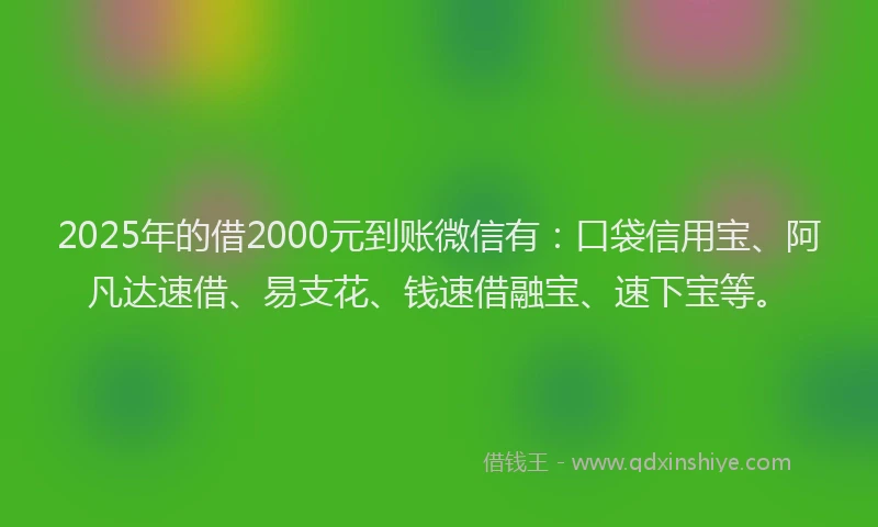 2025年的借2000元到账微信有：口袋信用宝、阿凡达速借、易支花、钱速借融宝、速下宝等。