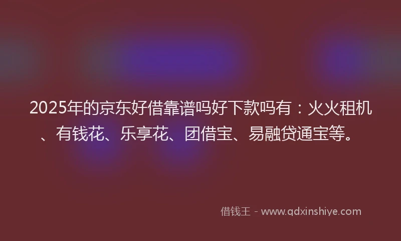 2025年的京东好借靠谱吗好下款吗有：火火租机、有钱花、乐享花、团借宝、易融贷通宝等。