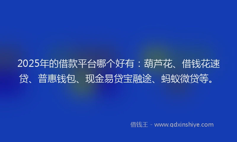2025年的借款平台哪个好有：葫芦花、借钱花速贷、普惠钱包、现金易贷宝融途、蚂蚁微贷等。