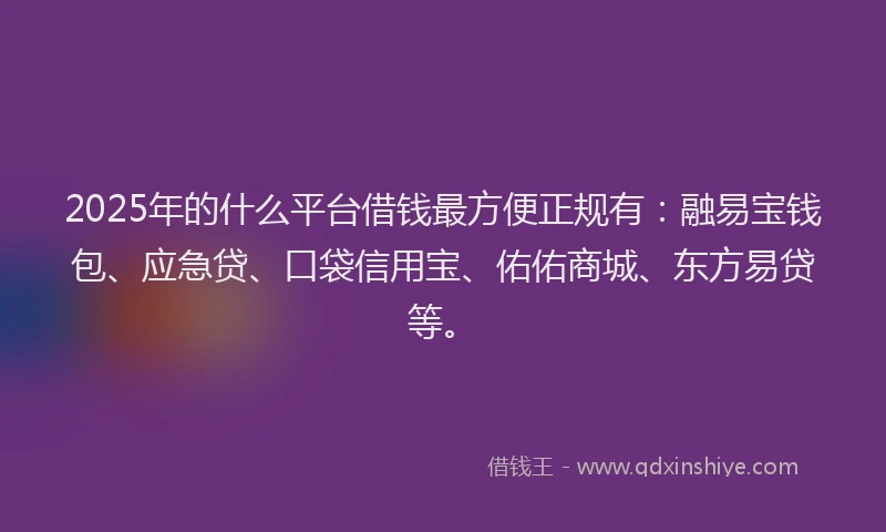 2025年的什么平台借钱最方便正规有：融易宝钱包、应急贷、口袋信用宝、佑佑商城、东方易贷等。