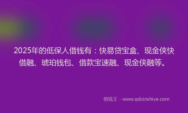 2025年的低保人借钱有：快易贷宝盒、现金侠快借融、琥珀钱包、借款宝速融、现金侠融等。