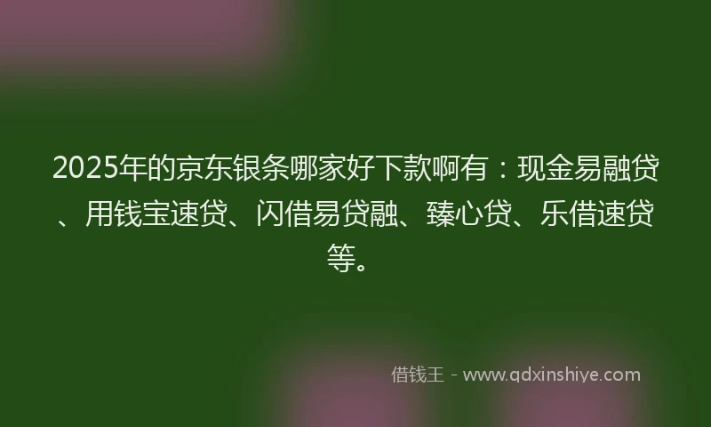 2025年的京东银条哪家好下款啊有：现金易融贷、用钱宝速贷、闪借易贷融、臻心贷、乐借速贷等。