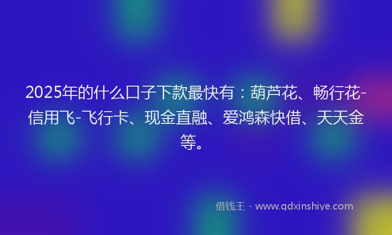 2025年的什么口子下款最快有：葫芦花、畅行花-信用飞-飞行卡、现金直融、爱鸿森快借、天天金等。