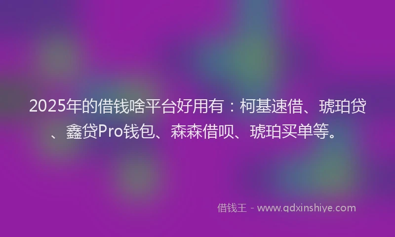 2025年的借钱啥平台好用有：柯基速借、琥珀贷、鑫贷Pro钱包、森森借呗、琥珀买单等。