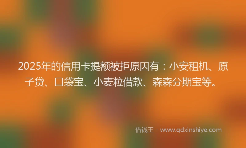 2025年的信用卡提额被拒原因有：小安租机、原子贷、口袋宝、小麦粒借款、森森分期宝等。