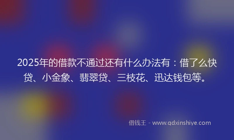 2025年的借款不通过还有什么办法有：借了么快贷、小金象、翡翠贷、三枝花、迅达钱包等。