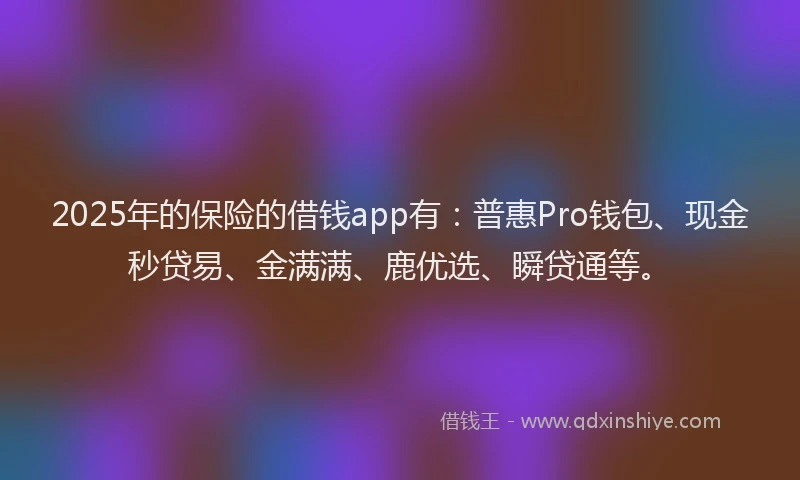 2025年的保险的借钱app有：普惠Pro钱包、现金秒贷易、金满满、鹿优选、瞬贷通等。