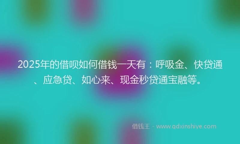 2025年的借呗如何借钱一天有：呼吸金、快贷通、应急贷、如心来、现金秒贷通宝融等。