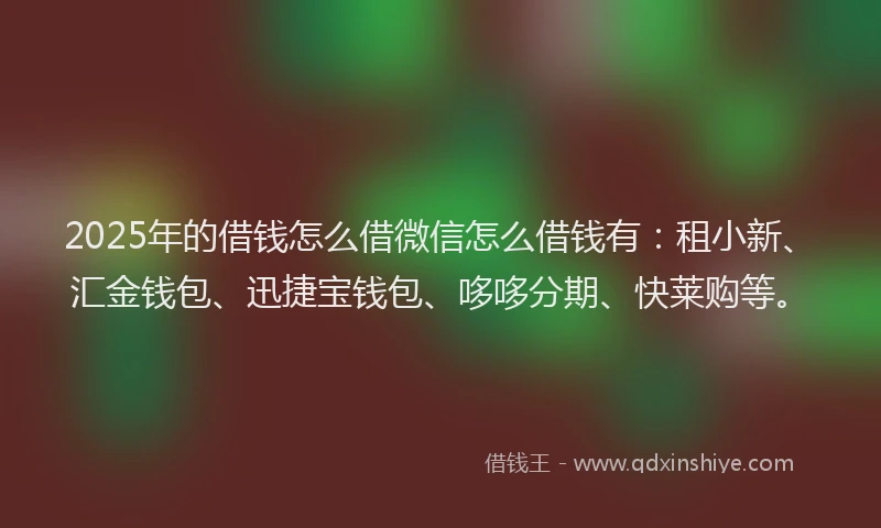 2025年的借钱怎么借微信怎么借钱有：租小新、汇金钱包、迅捷宝钱包、哆哆分期、快莱购等。