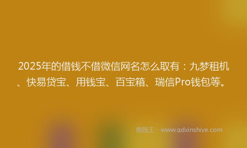 2025年的借钱不借微信网名怎么取有：九梦租机、快易贷宝、用钱宝、百宝箱、瑞信Pro钱包等。