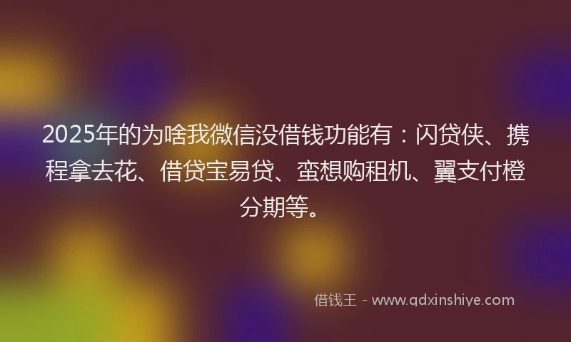 2025年的为啥我微信没借钱功能有：闪贷侠、携程拿去花、借贷宝易贷、蛮想购租机、翼支付橙分期等。
