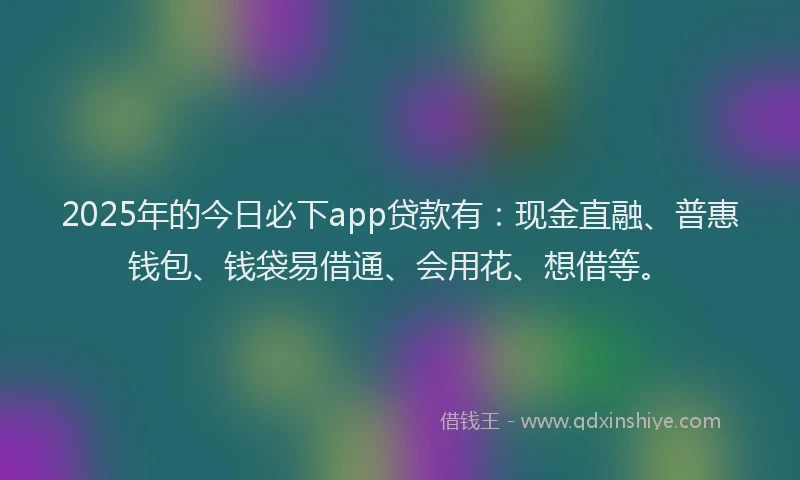 2025年的今日必下app贷款有：现金直融、普惠钱包、钱袋易借通、会用花、想借等。