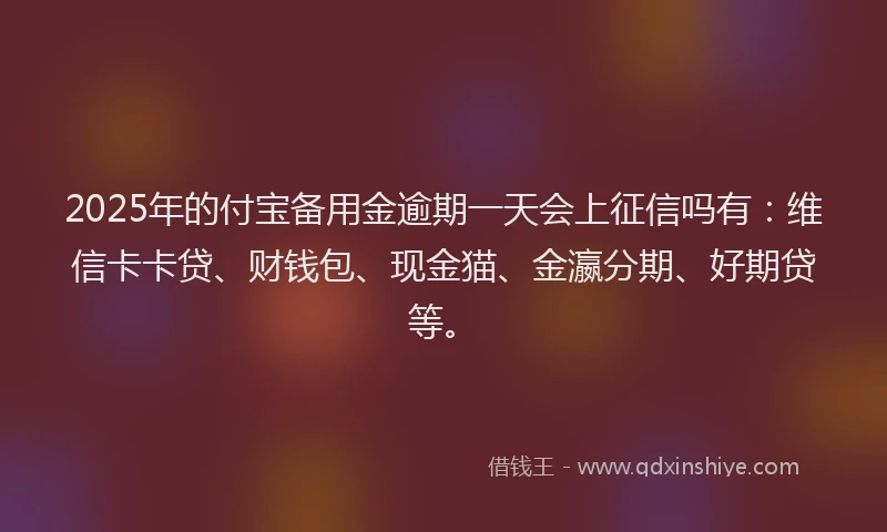 2025年的付宝备用金逾期一天会上征信吗有：维信卡卡贷、财钱包、现金猫、金瀛分期、好期贷等。