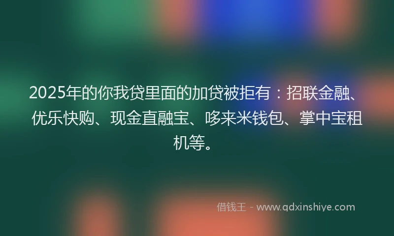 2025年的你我贷里面的加贷被拒有：招联金融、优乐快购、现金直融宝、哆来米钱包、掌中宝租机等。