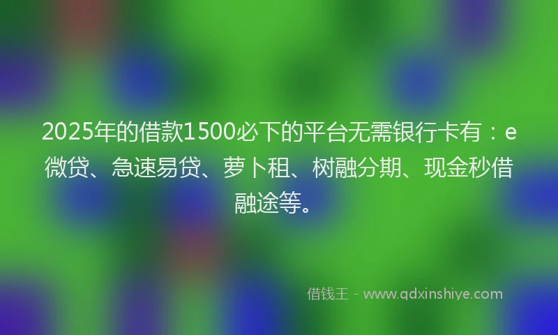 2025年的借款1500必下的平台无需银行卡有：e微贷、急速易贷、萝卜租、树融分期、现金秒借融途等。