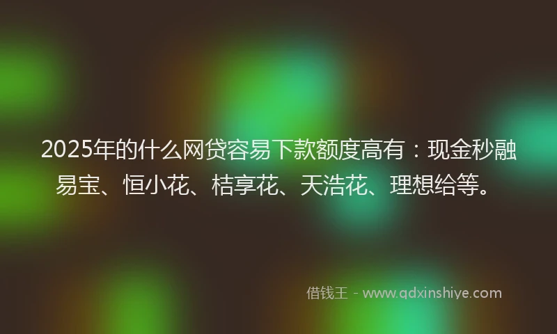 2025年的什么网贷容易下款额度高有：现金秒融易宝、恒小花、桔享花、天浩花、理想给等。